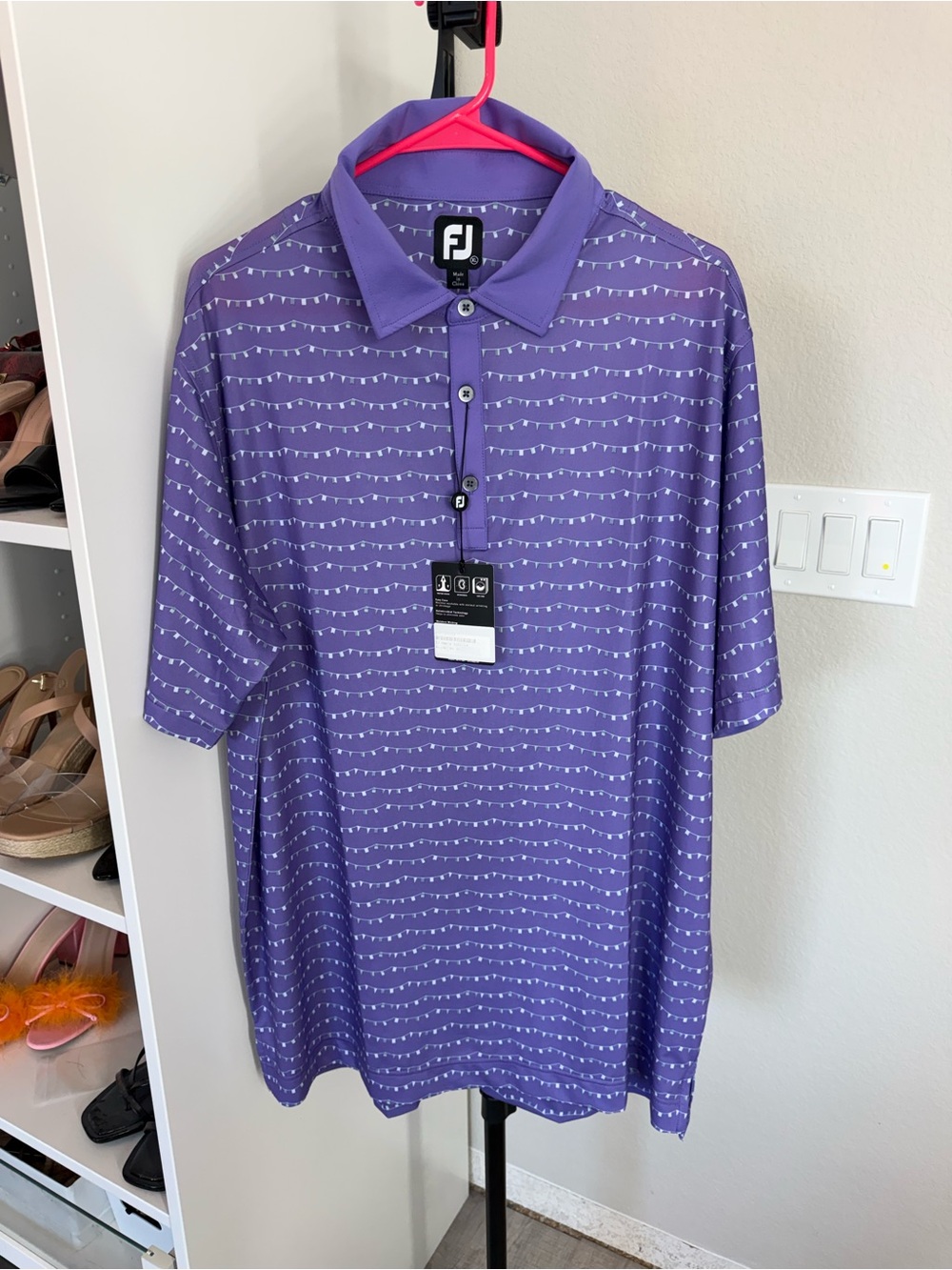FootJoy Purple Short-Sleeve Golf Polo with Subtle Wave Print